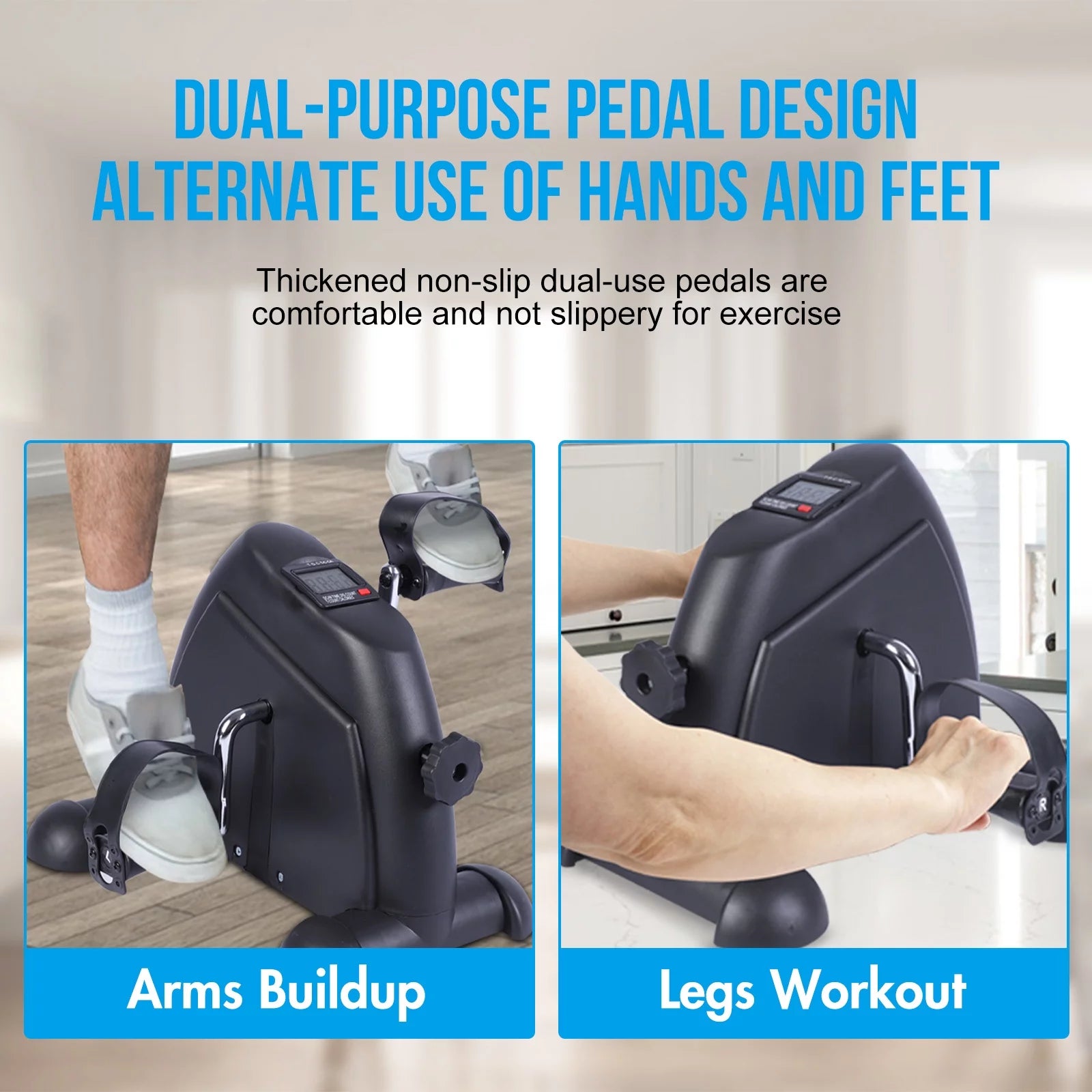 Mini Indoor Pedal Exerciser Cycle Bike Leg Arm Desk W/Lcd Display Fitness Portable Pedal Stationary Bike Home Exercise Black