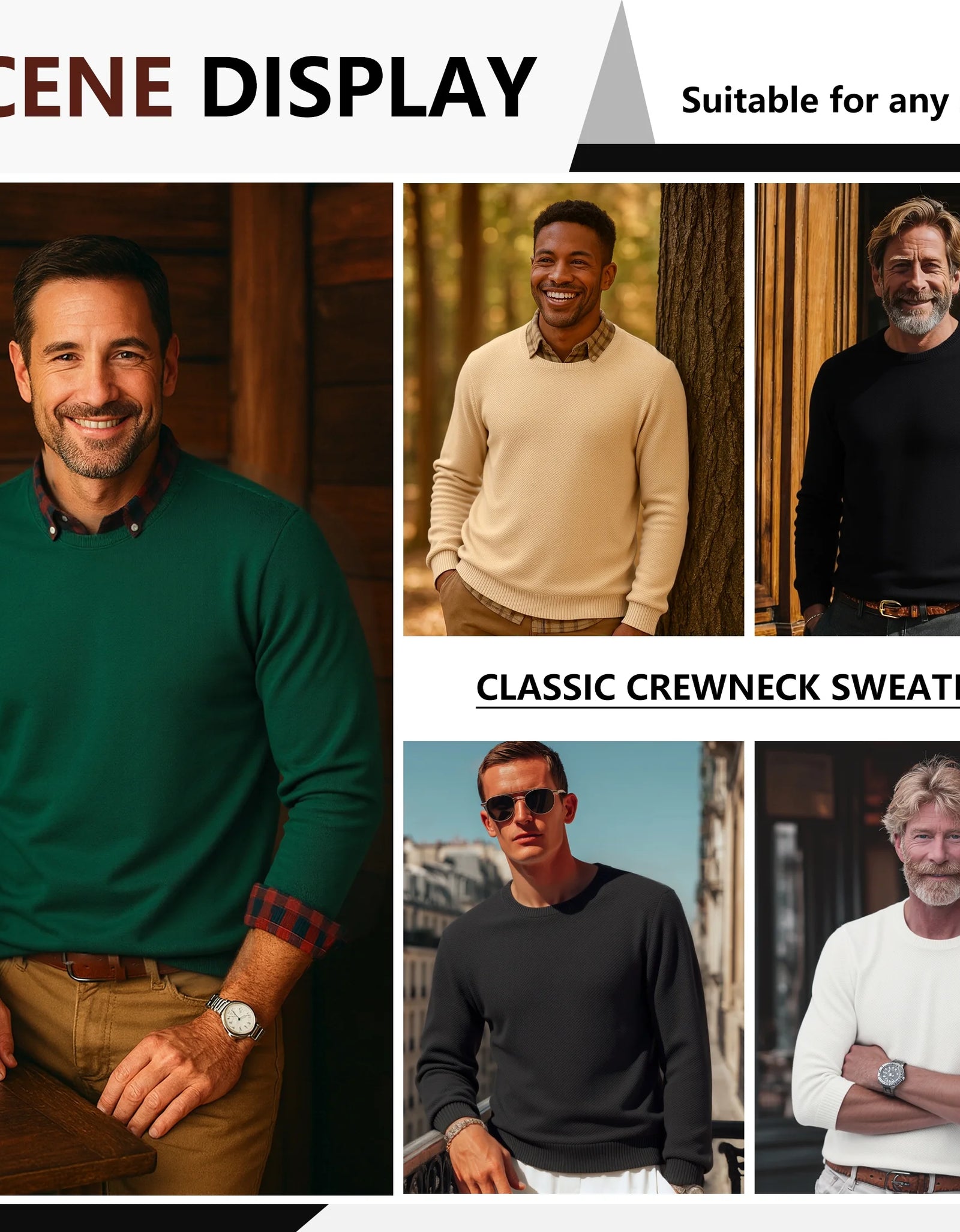 Mens Pullover Sweater Soft Lightweight Casual Classic Crewneck Knitwear Sweaters with Ribbing Edge