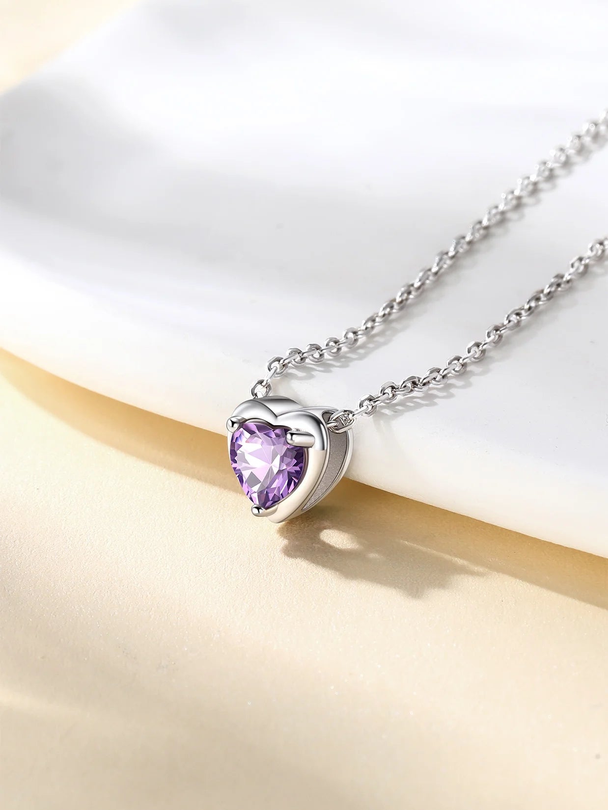 Silver Necklace 925 Sterling Silver Birthstone Love Heart Necklace Mother'S Day Gift