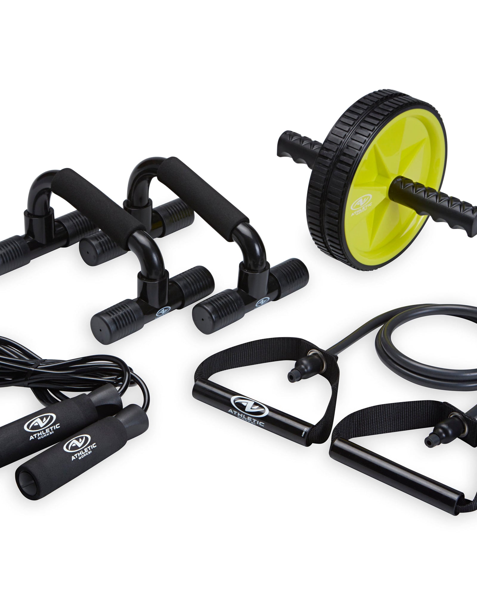 Home Gym Kit, Includes Resistance Tube, Ab Wheel, Jump Rope and Push-Up Bars